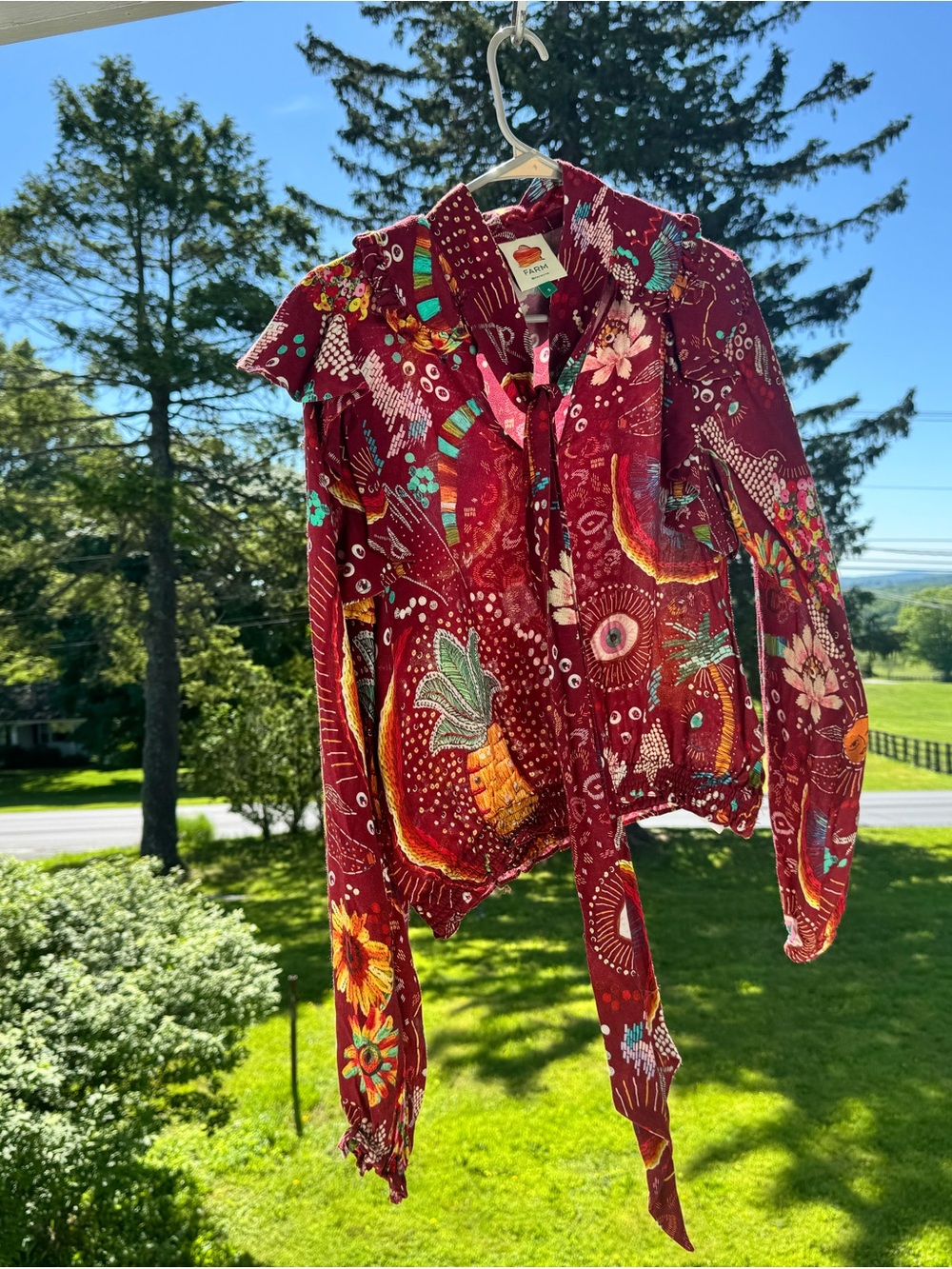 FARM Rio Maroon Floral & Fruit Embroidered Bomber Jacket